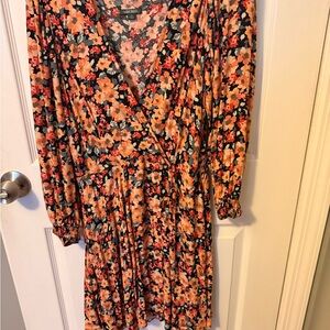 wild fable Black Floral Wrap Dress with Peach and Coral Blooms